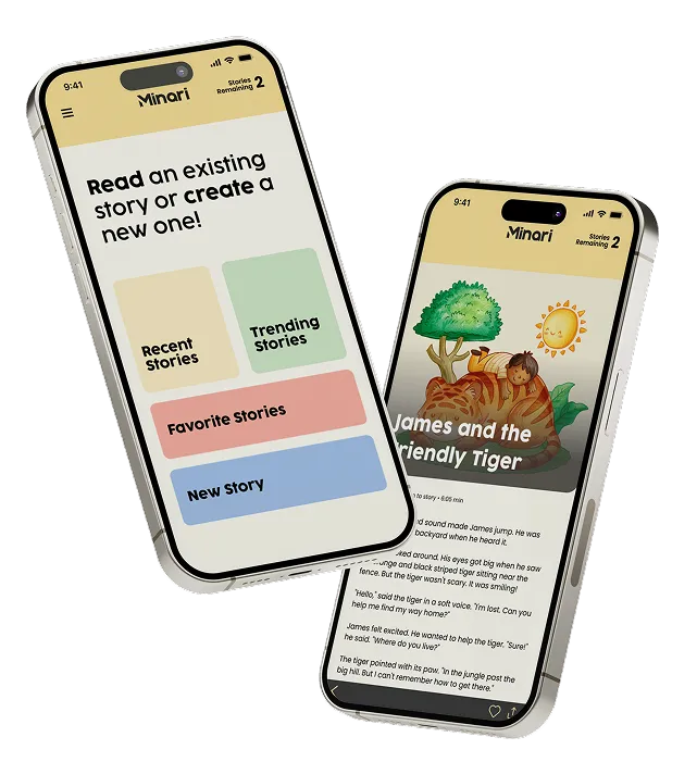 Minari Kids app phone mocks